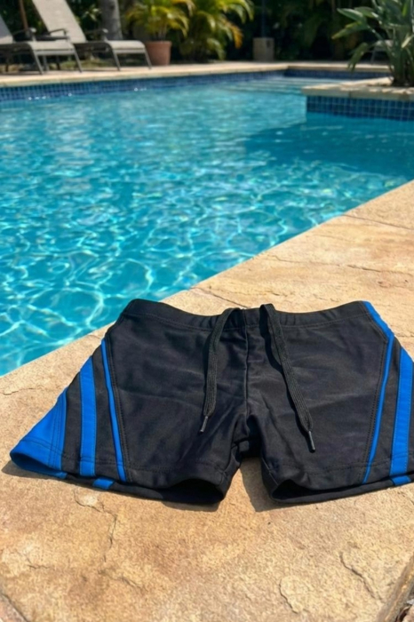 Boxeri Inot Copii cu Snur Interior - Negru/Albastru q327 [3]