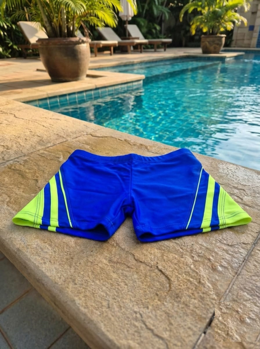 Boxeri Inot Copii cu Snur Interior, Albastru cu Accente Verde Neon q327 [3]