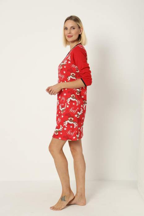 Camasa de noapte dama Craciun, imprimeu reni, rosu [4]