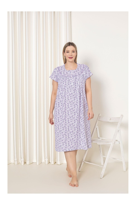 Camasa de noapte dama maneca scurta, croiala lejera, cu imprimeu floral lila si nasturi 7003 [3]