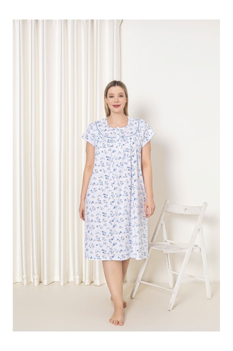 Camasa de noapte dama maneca scurta, croiala lejera, cu imprimeu floral si nasturi 7000 [3]