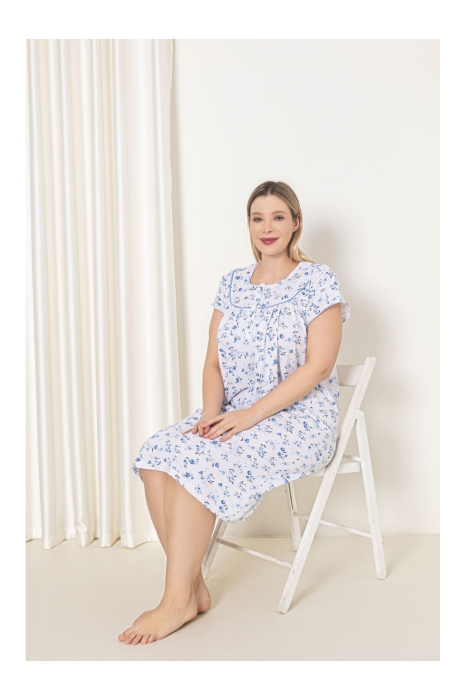 Camasa de noapte dama maneca scurta, croiala lejera, cu imprimeu floral si nasturi 7000 [2]