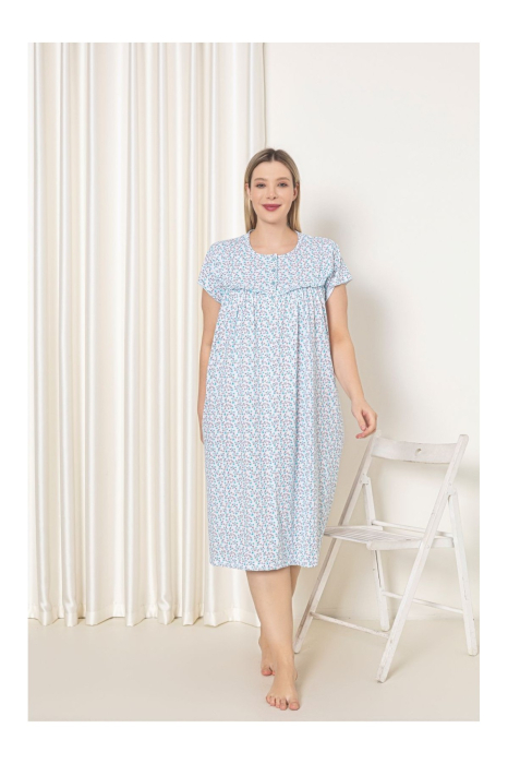 Camasa de noapte dama maneca scurta, croiala lejera, cu imprimeu floral si nasturi 7008 [3]