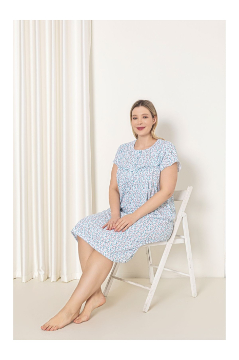 Camasa de noapte dama maneca scurta, croiala lejera, cu imprimeu floral si nasturi 7008 [2]