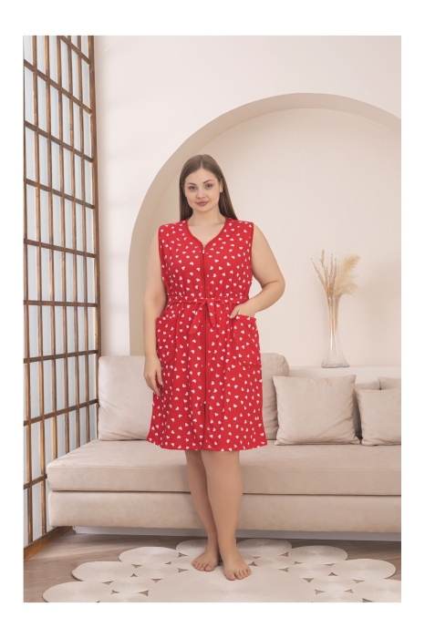 Capot de Casa tip Halat dama, rosu cu imprimeu inimioare, fermoar si buzunare 8024 [3]