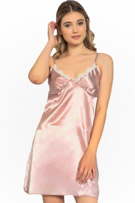 Camasa de noapte dama, tip furou, din satin, Roz - cadou Valentines Day [5]