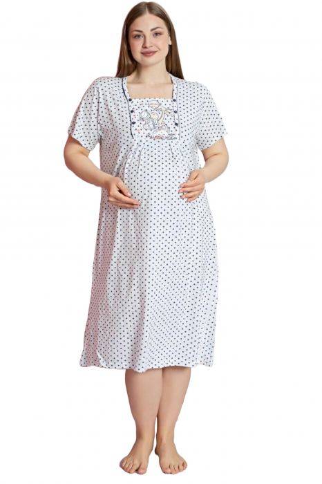 Camasa de noapte gravida, deschidere nasturi pentru alaptat, bumbac, new baby born, alb, embody.ro [3]