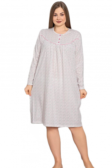 Pijama bumbac tip camasa de noapte dama, batal marime mare, alb [3]