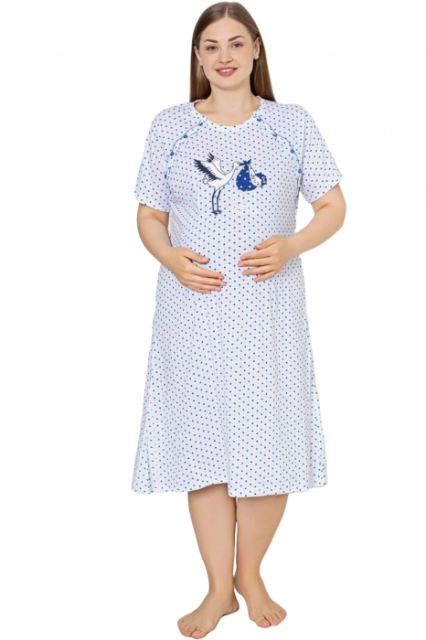 Camasa de noapte gravida, deschidere nasturi pentru alaptat, bumbac, baby born, alb, embody.ro [3]