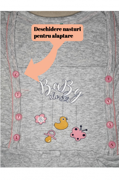 Camasa de noapte gravida, deschidere nasturi pentru alaptat, bumbac, Baby shower [2]