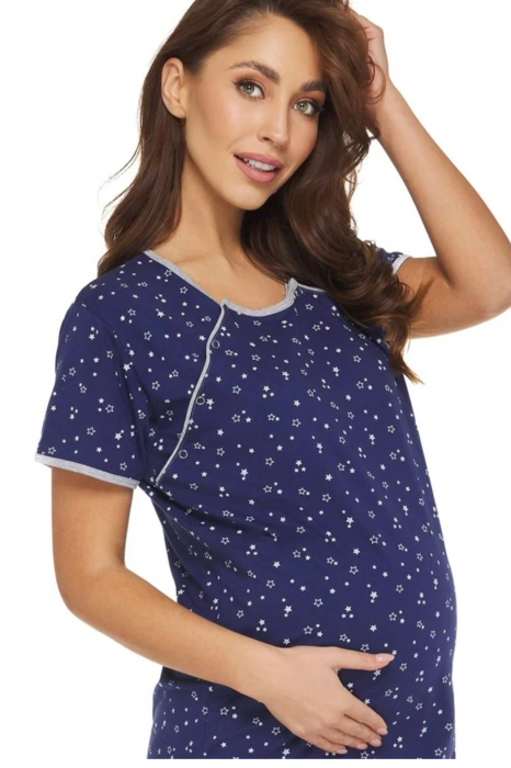 Camasa de noapte gravida, deschidere pentru alaptat, bumbac, imprimeu little stars, bleumarin, embody.ro [3]