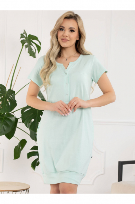 Camasa de noapte gravida tip rochie, deschidere pentru alaptat, bumbac, verde [8]
