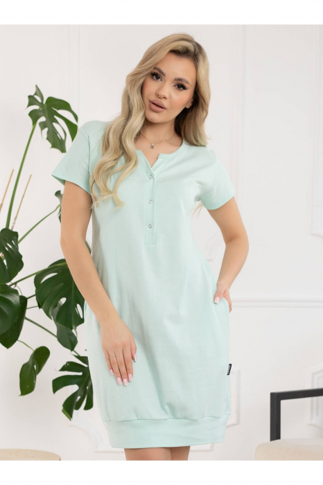 Camasa de noapte gravida tip rochie, deschidere pentru alaptat, bumbac, verde [7]