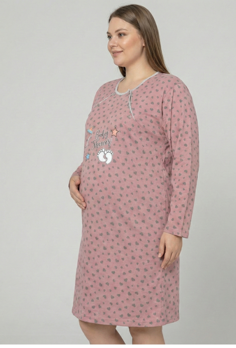 Camasa de Noapte pentru Gravide bumbac, deschidere pentru Alaptare roz prafuit marimi mari [2]