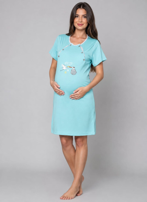 Camasa de Noapte pentru Gravide bumbac, deschidere pentru Alaptare 3316 bleu [4]
