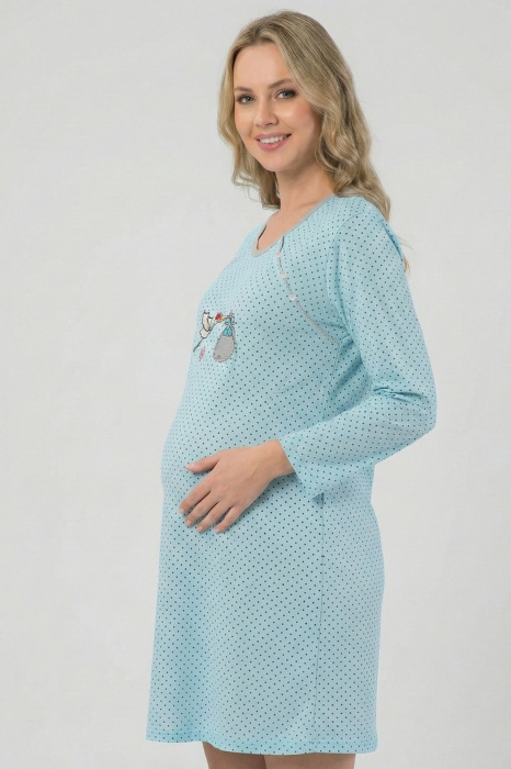 Camasa de Noapte pentru Gravide bumbac, deschidere pentru Alaptare albastru 380 [2]