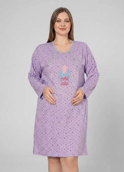 Camasa de Noapte pentru Gravide bumbac, deschidere pentru Alaptare mov marimi mari 3291 [2]