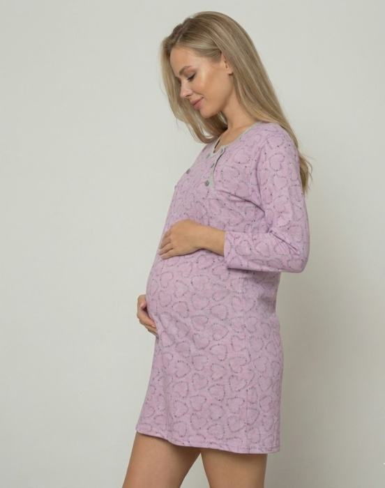 Camasa de Noapte pentru Gravide bumbac, deschidere pentru Alaptare mov 3323 [2]