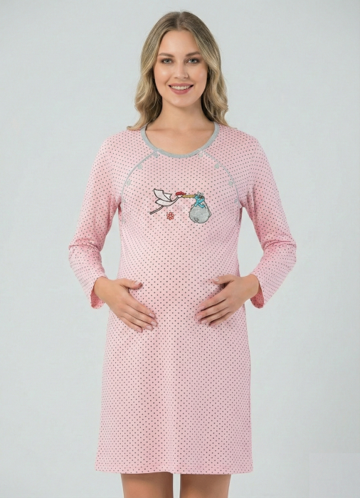 Camasa de Noapte pentru Gravide bumbac, deschidere pentru Alaptare roz/corai 380 [2]