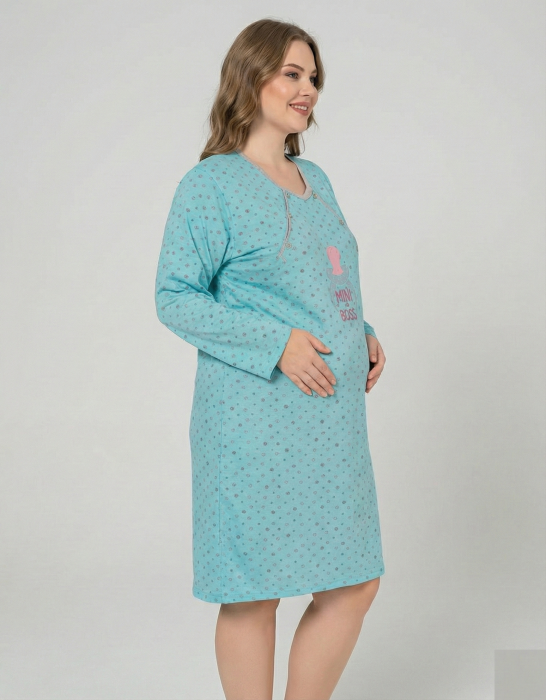Camasa de Noapte pentru Gravide bumbac, deschidere pentru Alaptare Bleu marimi mari 3291 [2]