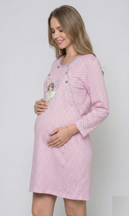 Camasa de Noapte pentru Gravide bumbac, deschidere pentru Alaptare roz 3051 [2]