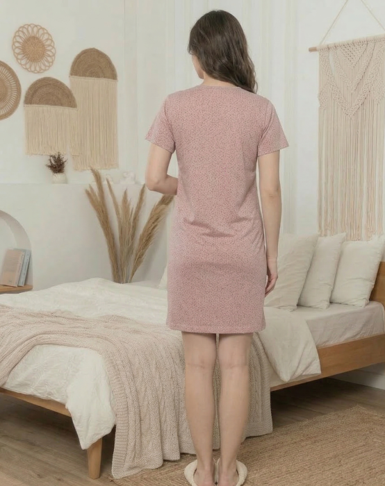 Camasa de Noapte pentru Gravide bumbac, deschidere pentru Alaptare roz prafuit 379 [5]