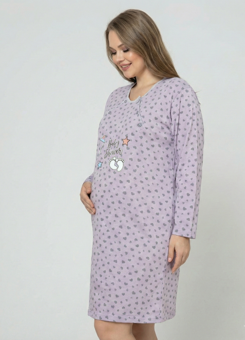 Camasa de Noapte pentru Gravide bumbac, deschidere pentru Alaptare mov marimi mari [2]