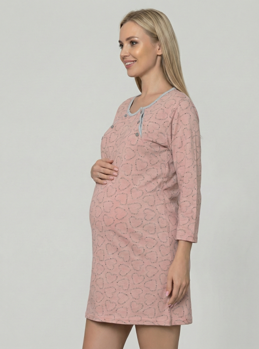 Camasa de Noapte pentru Gravide bumbac, deschidere pentru Alaptare roz prafuit 3323 [2]
