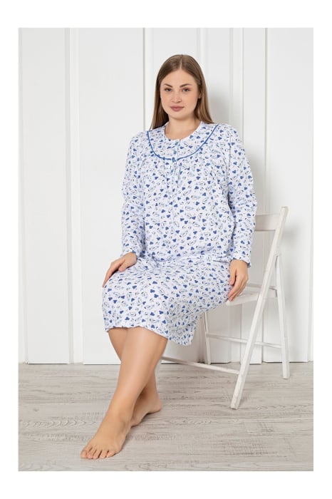 Camasa de Noapte Vatuita pentru Femei batal, Calduroasa si Confortabila, din Bumbac, cu Nasturi si Imprimeu Floral 1137-1 [2]
