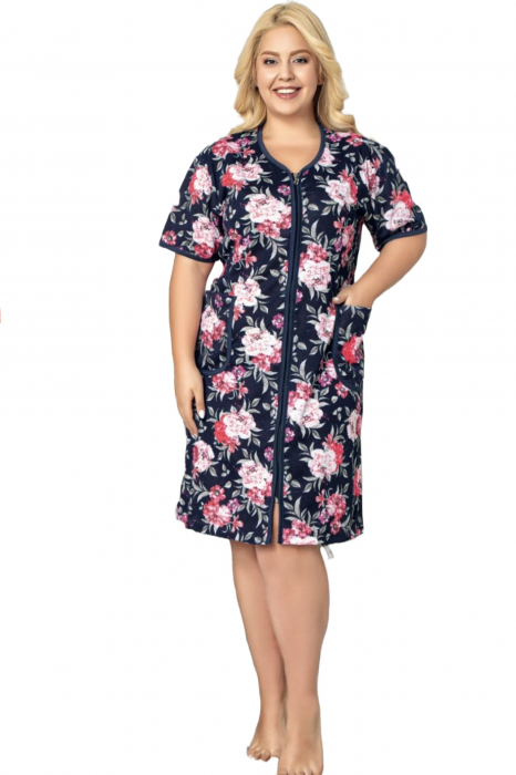 Capot dama de casa tip halat, batal marime mare, bumbac, multicolor [3]