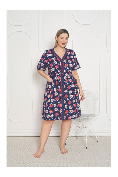 Capot de Casa Dama cu Fermoar si Cordon, Model Floral, Maneca Scurta 8007 [3]