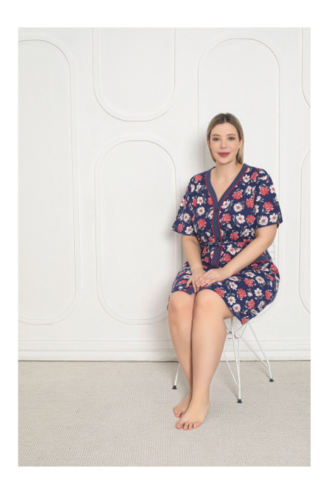 Capot de Casa Dama cu Fermoar si Cordon, Model Floral, Maneca Scurta 8007 [2]