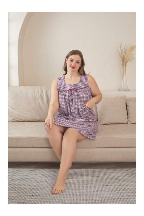 Capot de casa tip Sarafan cu carouri visinii si buzunar 04 [4]