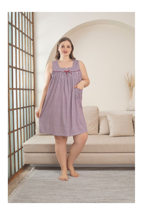 Capot de casa tip Sarafan cu carouri visinii si buzunar 04 [5]