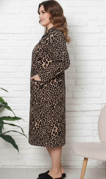 Capot de casa pentru femei maneca lunga si buzunare, cordon in talie 8000 maro [2]