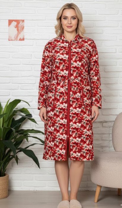 Capot de casa pentru femei maneca lunga si buzunare, cordon in talie 8011 [3]