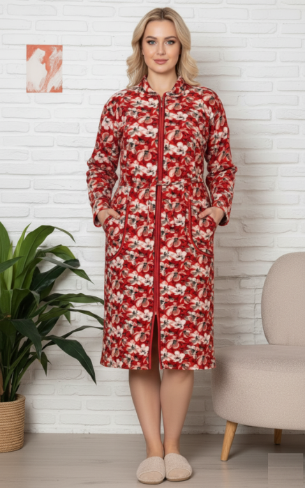 Capot de casa pentru femei maneca lunga si buzunare, cordon in talie 8011 [1]