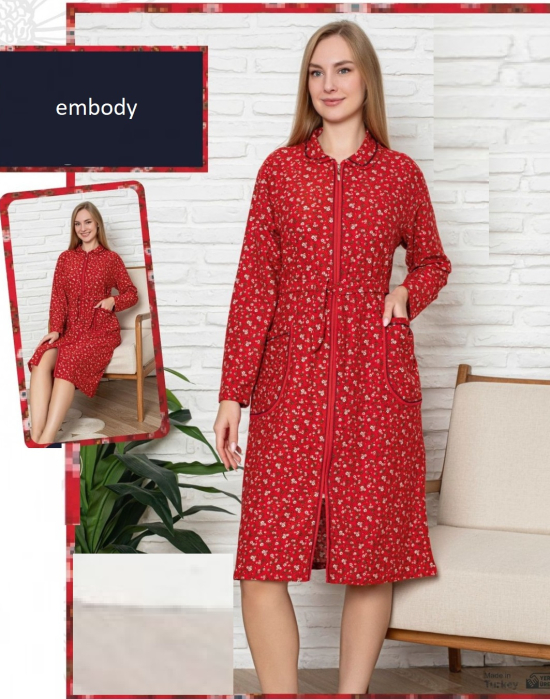 Capot de casa pentru femei maneca lunga si buzunare, cordon in talie 8015 [2]