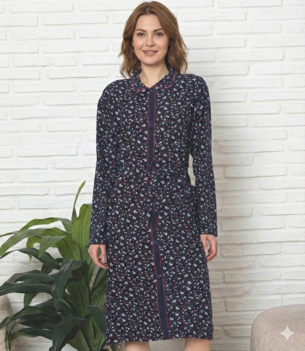 Capot de casa pentru femei maneca lunga si buzunare, cordon in talie 8019 [4]