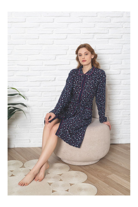 Capot de casa pentru femei maneca lunga si buzunare, cordon in talie 8019 [2]