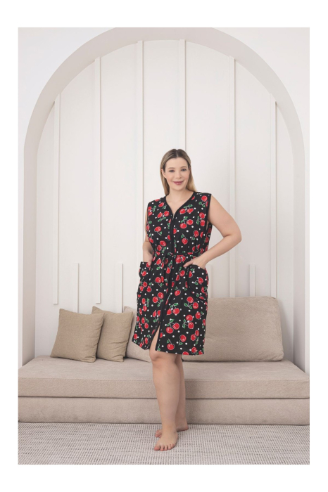 Capot de Casa tip Halat dama, cu imprimeu Cherry, fermoar si buzunare 8037 [3]