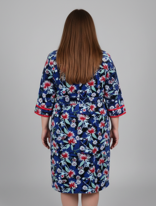 Capot de Dama Elegant din Catifea fina, marimi mari, fermoar, buzunare, cordon albastru floral [2]