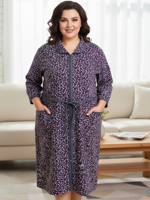 Capot de Dama Elegant din Catifea Calduroasa, Marimi Mari, buzunare si fermoar floral mov [1]