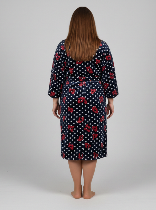 Capot de Dama Elegant din Catifea fina, marimi mari, fermoar, buzunare, cordon, negru/rosu [2]