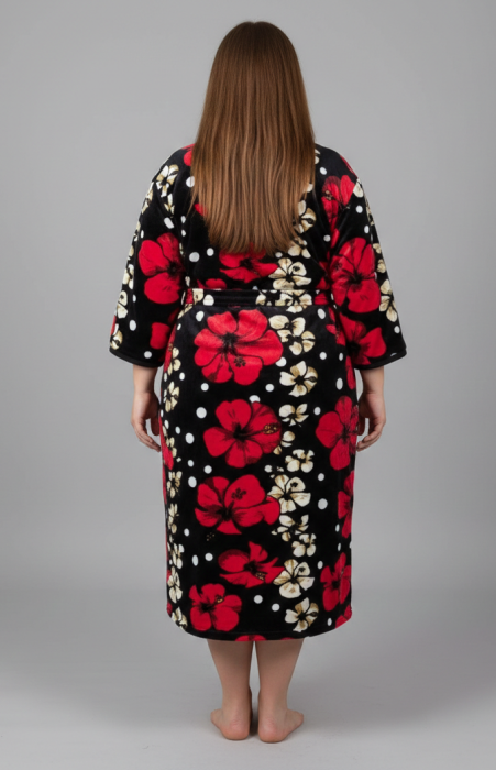 Capot de Dama Elegant din Catifea fina, Marime Mare, buzunare si fermoar floral negru/rosu [2]