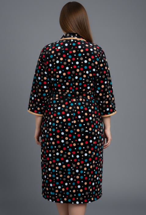 Capot de Dama Elegant din Catifea fina, Marime Mare, buzunare si fermoar floral negru/buline [2]