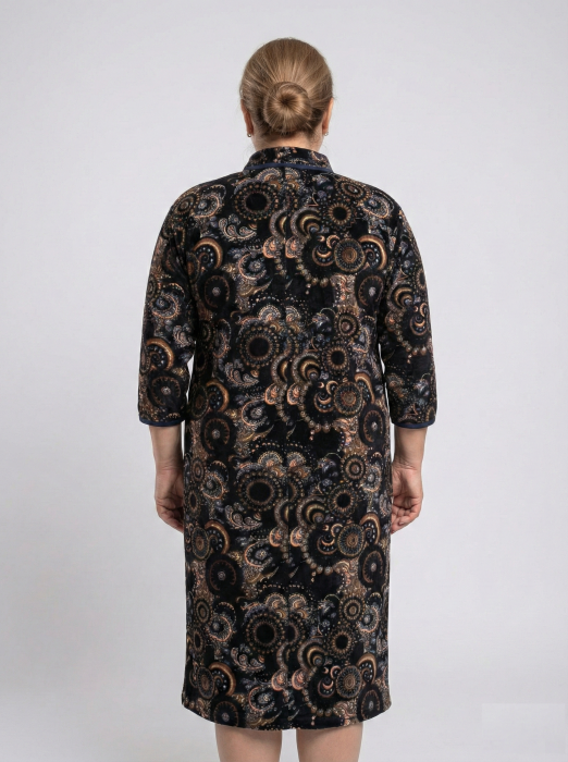 Capot de Dama Elegant din Catifea fina, Marimi Mari, buzunare si fermoar negru/maro [2]