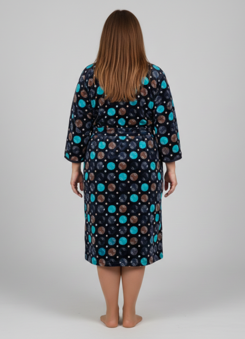 Capot de Dama Elegant din Catifea fina, marimi mari, fermoar, buzunare, cordon, buline albastre [2]