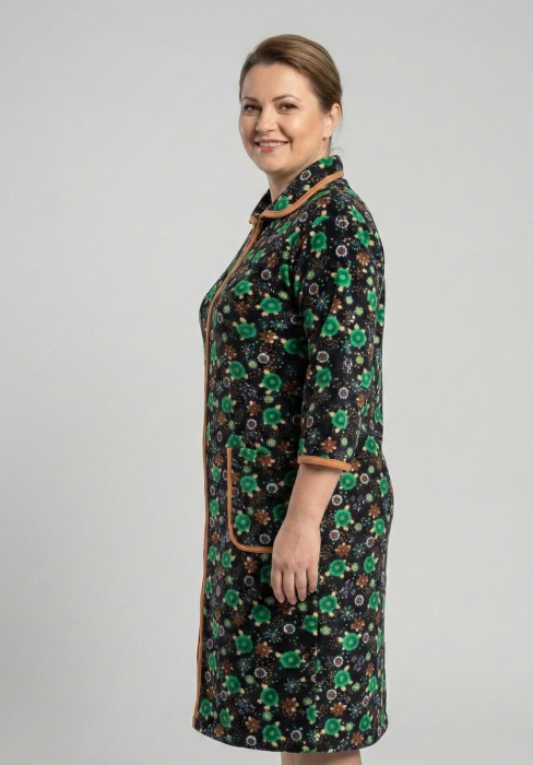 Capot de Dama Elegant din Catifea fina, marimi mari, fermoar, buzunare negru/verde [2]