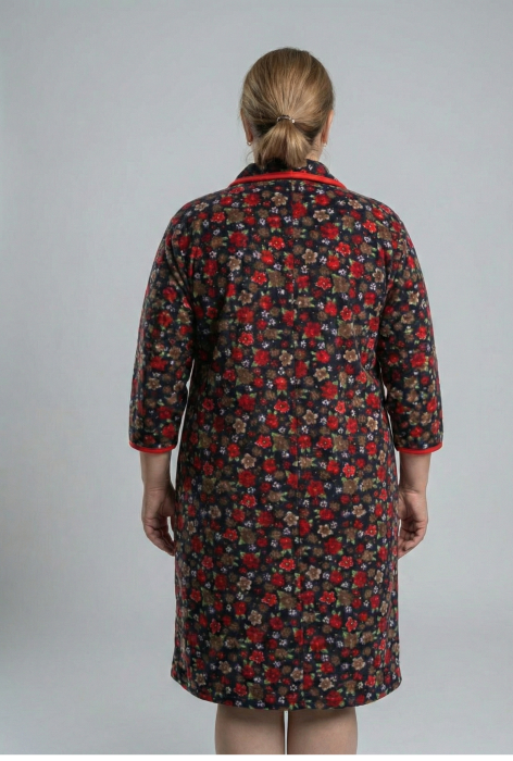 Capot de Dama Elegant din Catifea fina, marimi mari, fermoar, buzunare rosu floral [3]